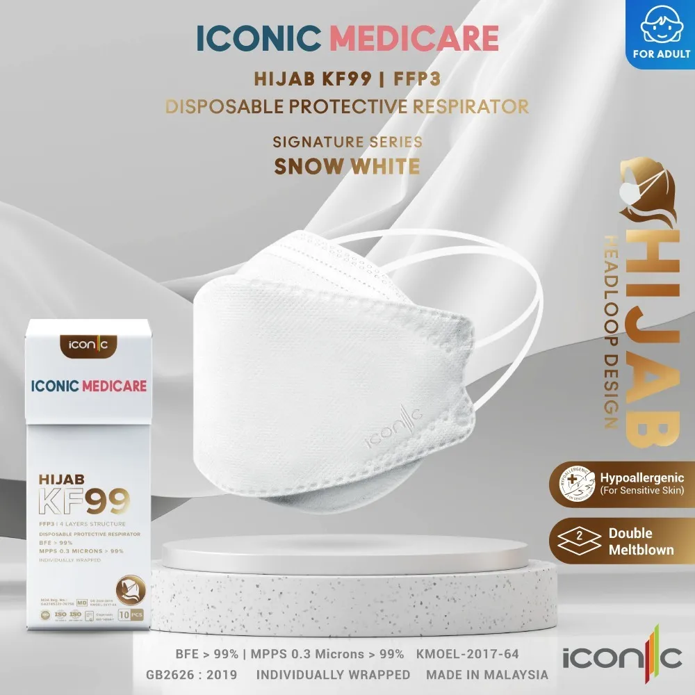 ICONIC, [Hijab] KF99 Snow White Medical Respirator Face Mask (10pcs ...